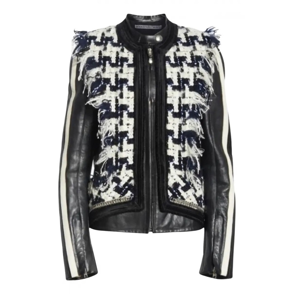Alexander Wang Oversized Leather & Tweed Hybrid Jacket Size S